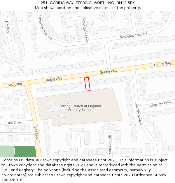 251, GORING WAY, FERRING, WORTHING, BN12 5BY: Location map and indicative extent of plot