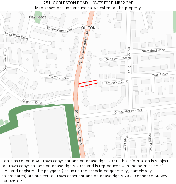 251, GORLESTON ROAD, LOWESTOFT, NR32 3AF: Location map and indicative extent of plot