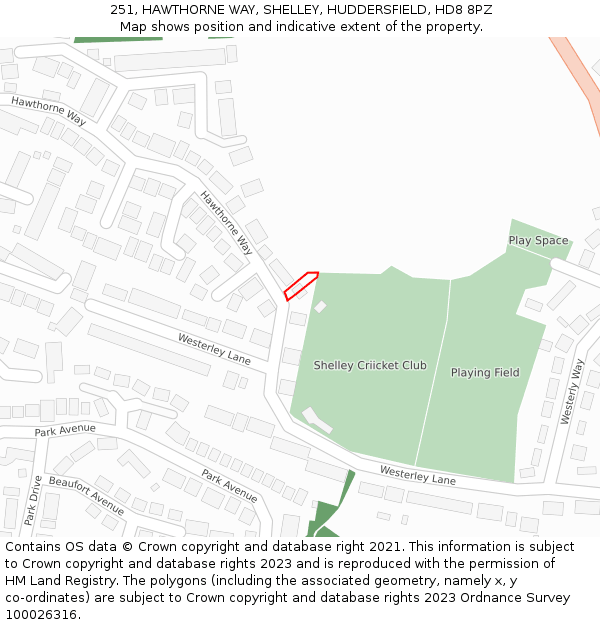 251, HAWTHORNE WAY, SHELLEY, HUDDERSFIELD, HD8 8PZ: Location map and indicative extent of plot