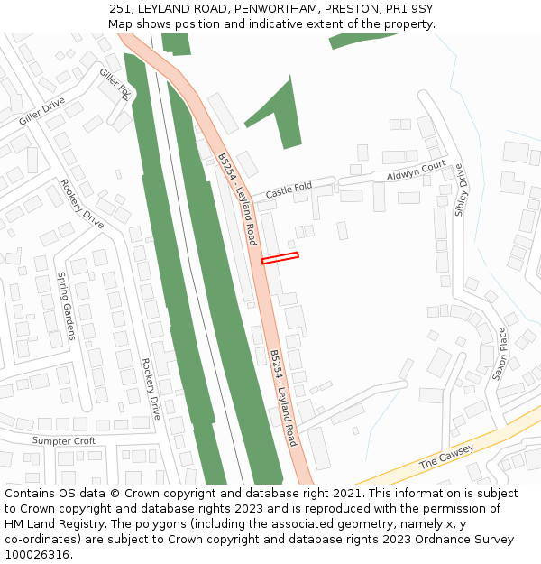 251, LEYLAND ROAD, PENWORTHAM, PRESTON, PR1 9SY: Location map and indicative extent of plot