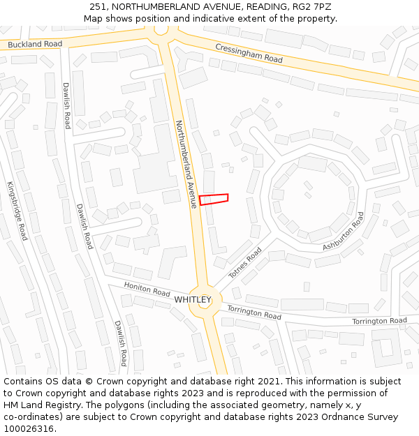 251, NORTHUMBERLAND AVENUE, READING, RG2 7PZ: Location map and indicative extent of plot