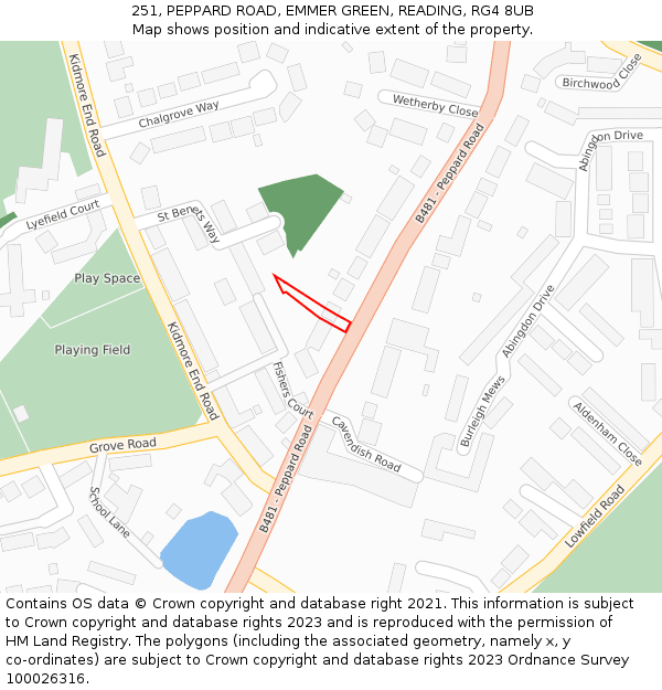 251, PEPPARD ROAD, EMMER GREEN, READING, RG4 8UB: Location map and indicative extent of plot