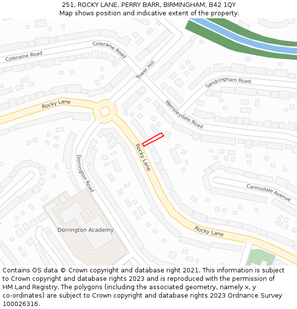 251, ROCKY LANE, PERRY BARR, BIRMINGHAM, B42 1QY: Location map and indicative extent of plot