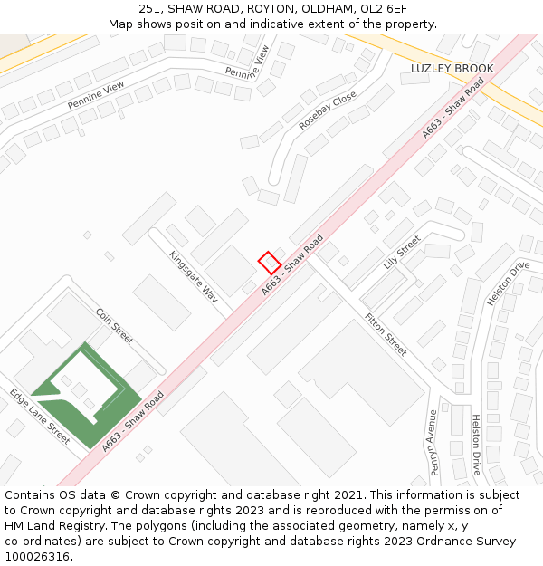 251, SHAW ROAD, ROYTON, OLDHAM, OL2 6EF: Location map and indicative extent of plot