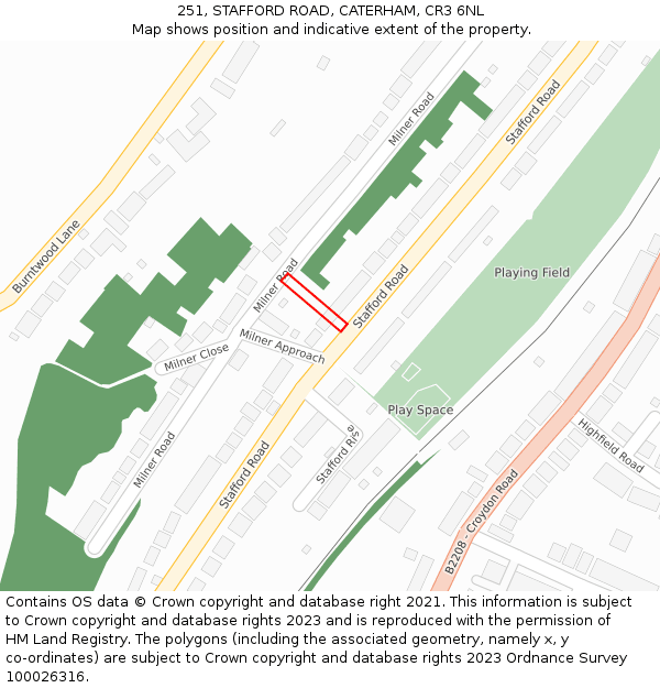 251, STAFFORD ROAD, CATERHAM, CR3 6NL: Location map and indicative extent of plot