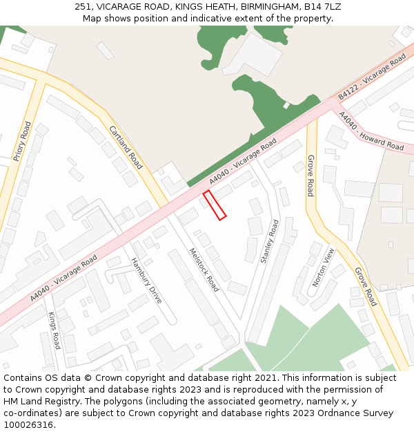 251, VICARAGE ROAD, KINGS HEATH, BIRMINGHAM, B14 7LZ: Location map and indicative extent of plot