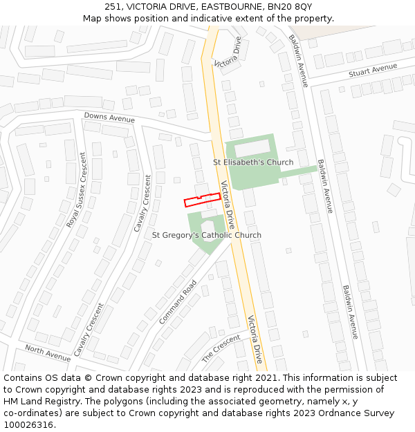 251, VICTORIA DRIVE, EASTBOURNE, BN20 8QY: Location map and indicative extent of plot