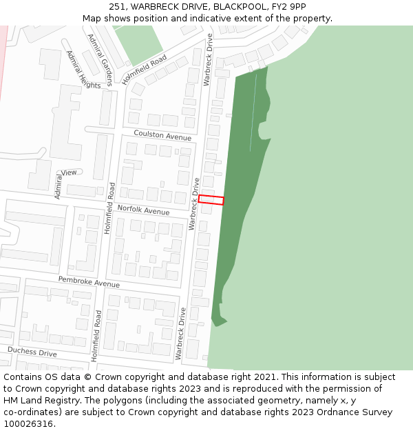 251, WARBRECK DRIVE, BLACKPOOL, FY2 9PP: Location map and indicative extent of plot