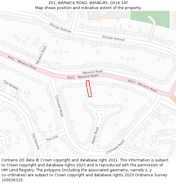 251, WARWICK ROAD, BANBURY, OX16 1AT: Location map and indicative extent of plot