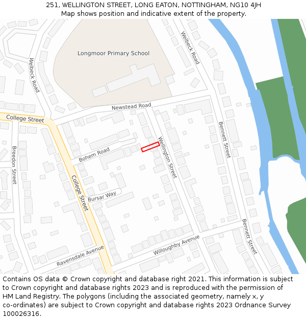 251, WELLINGTON STREET, LONG EATON, NOTTINGHAM, NG10 4JH: Location map and indicative extent of plot