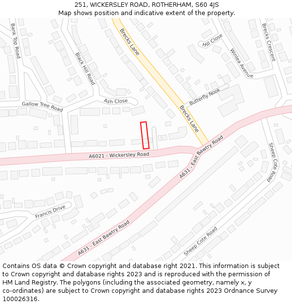 251, WICKERSLEY ROAD, ROTHERHAM, S60 4JS: Location map and indicative extent of plot