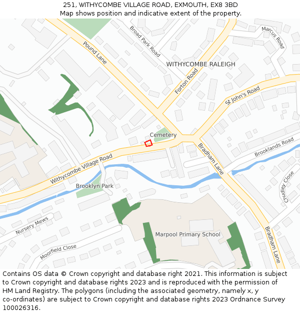 251, WITHYCOMBE VILLAGE ROAD, EXMOUTH, EX8 3BD: Location map and indicative extent of plot