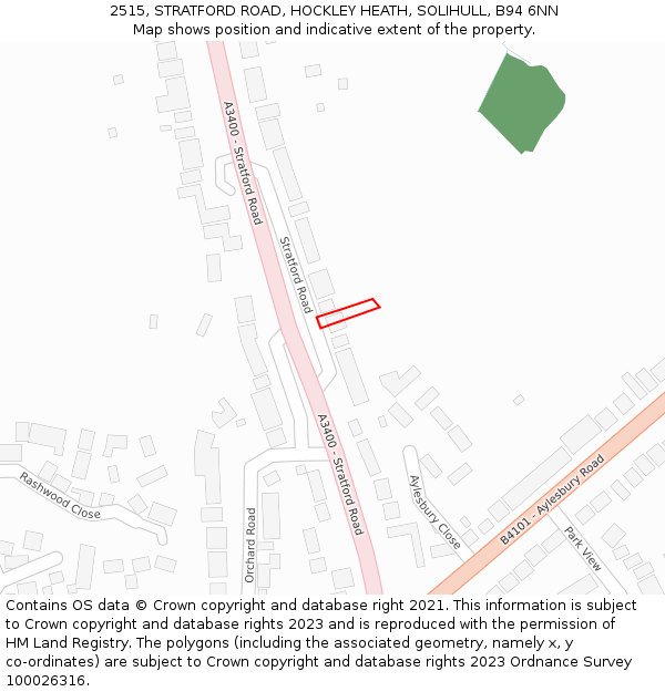 2515, STRATFORD ROAD, HOCKLEY HEATH, SOLIHULL, B94 6NN: Location map and indicative extent of plot