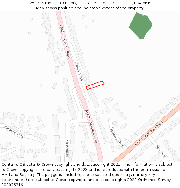 2517, STRATFORD ROAD, HOCKLEY HEATH, SOLIHULL, B94 6NN: Location map and indicative extent of plot