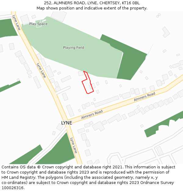 252, ALMNERS ROAD, LYNE, CHERTSEY, KT16 0BL: Location map and indicative extent of plot