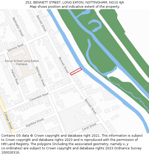 252, BENNETT STREET, LONG EATON, NOTTINGHAM, NG10 4JA: Location map and indicative extent of plot