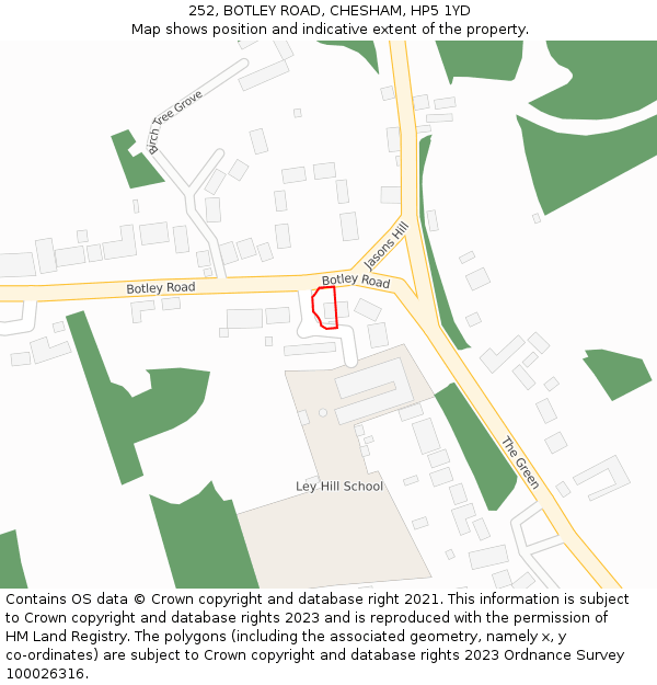 252, BOTLEY ROAD, CHESHAM, HP5 1YD: Location map and indicative extent of plot