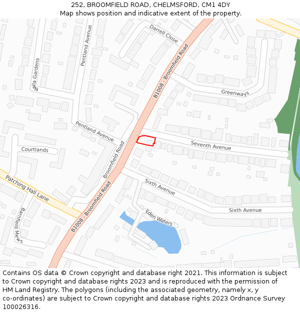 252, BROOMFIELD ROAD, CHELMSFORD, CM1 4DY: Location map and indicative extent of plot