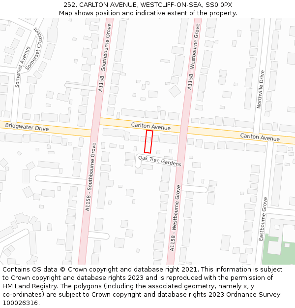 252, CARLTON AVENUE, WESTCLIFF-ON-SEA, SS0 0PX: Location map and indicative extent of plot