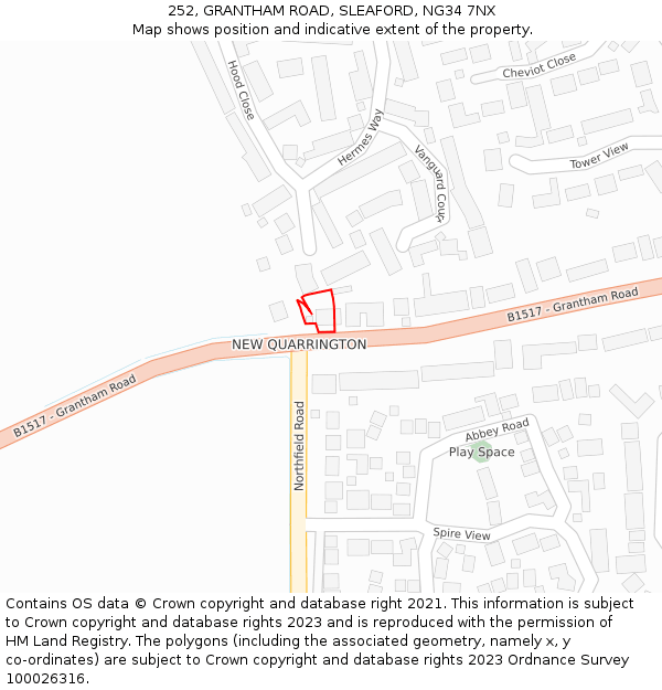 252, GRANTHAM ROAD, SLEAFORD, NG34 7NX: Location map and indicative extent of plot