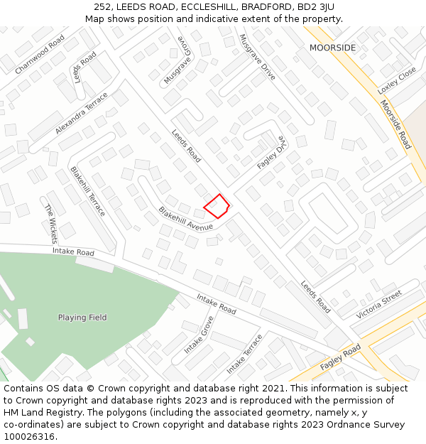 252, LEEDS ROAD, ECCLESHILL, BRADFORD, BD2 3JU: Location map and indicative extent of plot