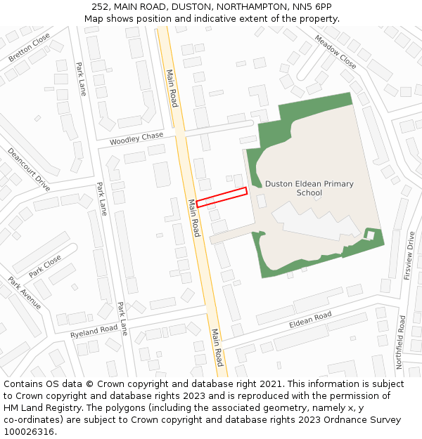 252, MAIN ROAD, DUSTON, NORTHAMPTON, NN5 6PP: Location map and indicative extent of plot