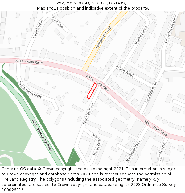 252, MAIN ROAD, SIDCUP, DA14 6QE: Location map and indicative extent of plot