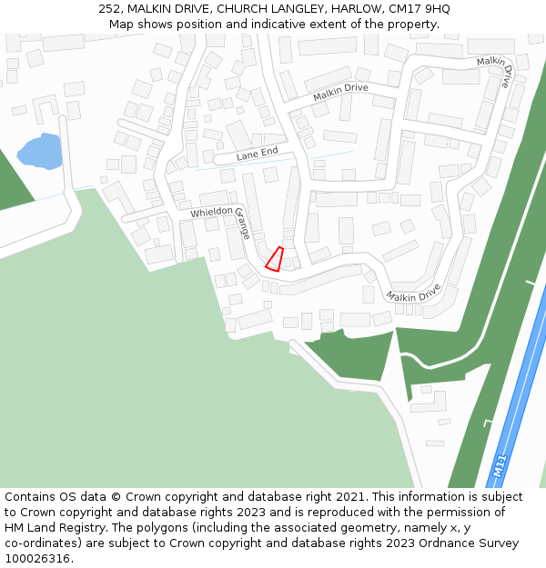 252, MALKIN DRIVE, CHURCH LANGLEY, HARLOW, CM17 9HQ: Location map and indicative extent of plot