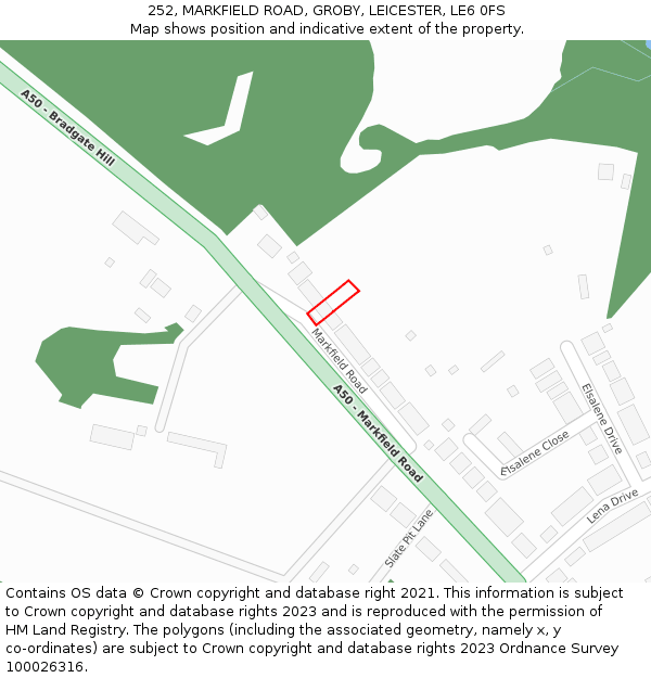 252, MARKFIELD ROAD, GROBY, LEICESTER, LE6 0FS: Location map and indicative extent of plot
