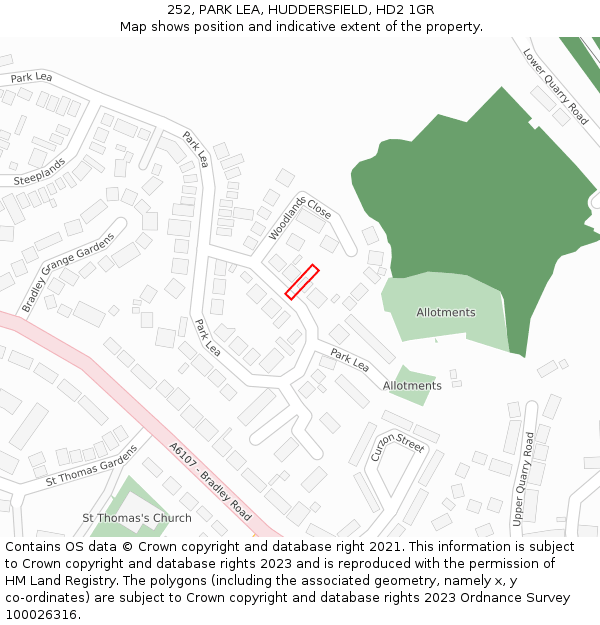 252, PARK LEA, HUDDERSFIELD, HD2 1GR: Location map and indicative extent of plot