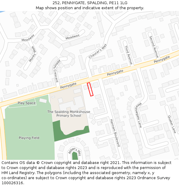 252, PENNYGATE, SPALDING, PE11 1LG: Location map and indicative extent of plot