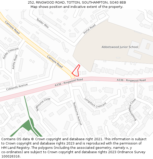 252, RINGWOOD ROAD, TOTTON, SOUTHAMPTON, SO40 8EB: Location map and indicative extent of plot