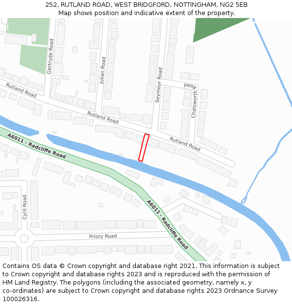 252, RUTLAND ROAD, WEST BRIDGFORD, NOTTINGHAM, NG2 5EB: Location map and indicative extent of plot