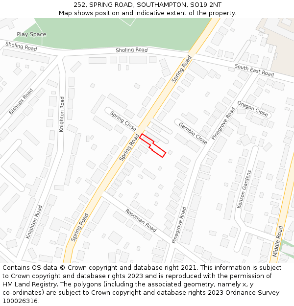 252, SPRING ROAD, SOUTHAMPTON, SO19 2NT: Location map and indicative extent of plot