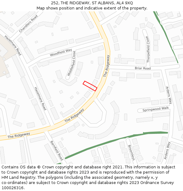 252, THE RIDGEWAY, ST ALBANS, AL4 9XQ: Location map and indicative extent of plot