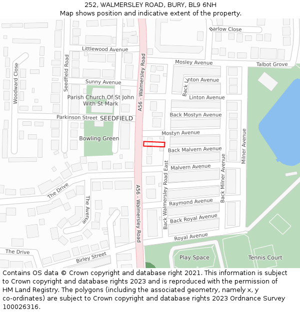 252, WALMERSLEY ROAD, BURY, BL9 6NH: Location map and indicative extent of plot