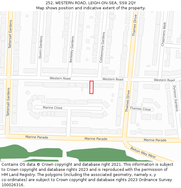 252, WESTERN ROAD, LEIGH-ON-SEA, SS9 2QY: Location map and indicative extent of plot