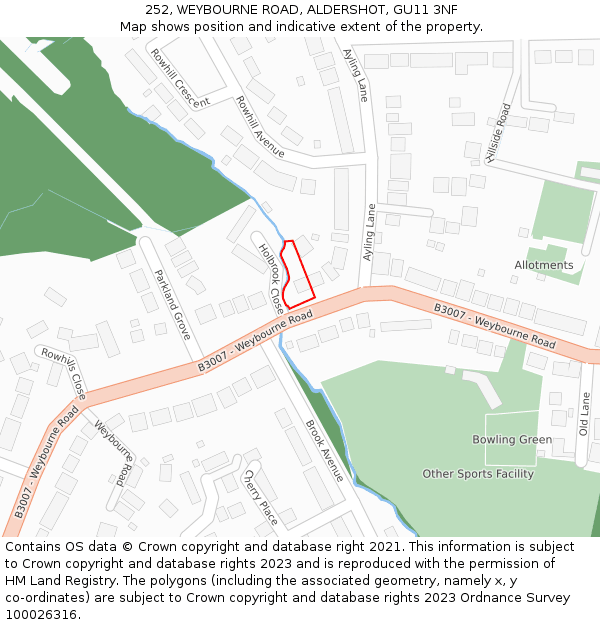 252, WEYBOURNE ROAD, ALDERSHOT, GU11 3NF: Location map and indicative extent of plot