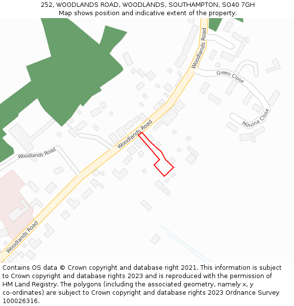 252, WOODLANDS ROAD, WOODLANDS, SOUTHAMPTON, SO40 7GH: Location map and indicative extent of plot