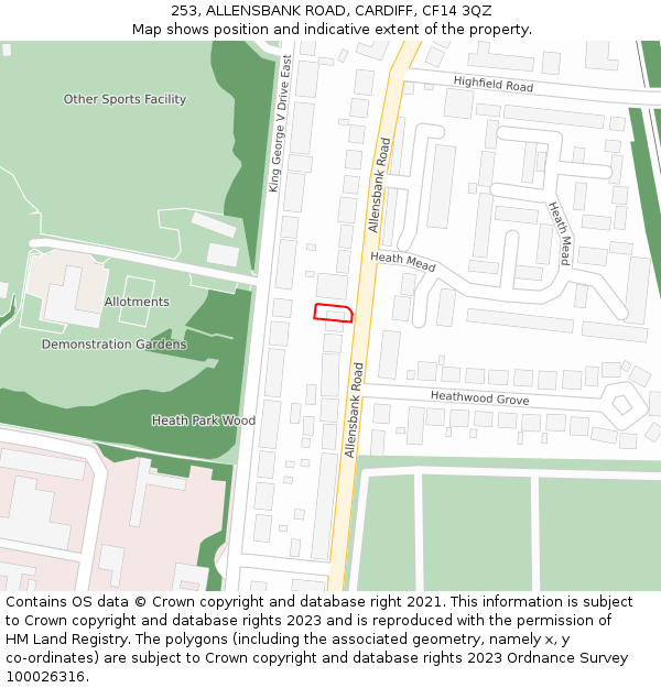 253, ALLENSBANK ROAD, CARDIFF, CF14 3QZ: Location map and indicative extent of plot