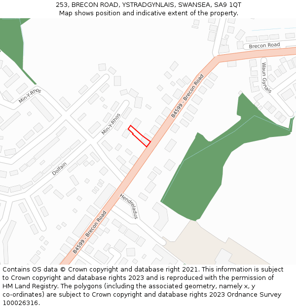 253, BRECON ROAD, YSTRADGYNLAIS, SWANSEA, SA9 1QT: Location map and indicative extent of plot