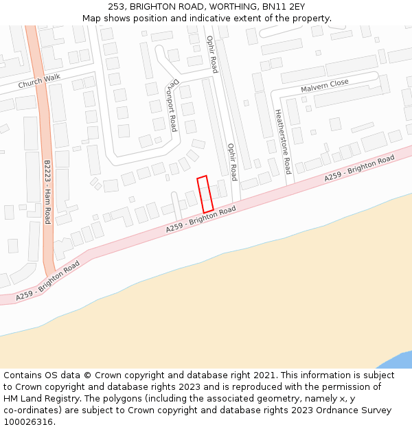 253, BRIGHTON ROAD, WORTHING, BN11 2EY: Location map and indicative extent of plot