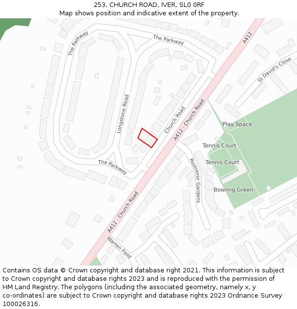 253, CHURCH ROAD, IVER, SL0 0RF: Location map and indicative extent of plot