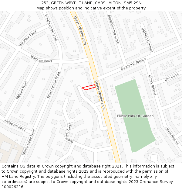 253, GREEN WRYTHE LANE, CARSHALTON, SM5 2SN: Location map and indicative extent of plot