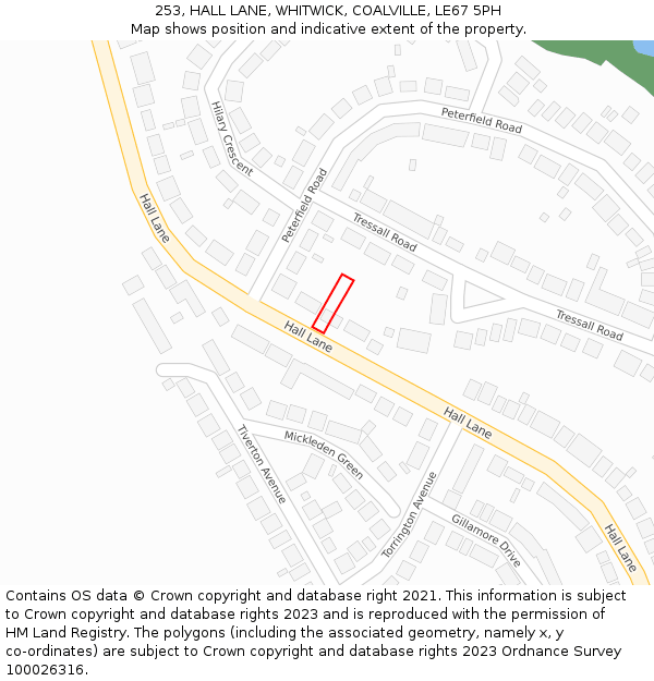 253, HALL LANE, WHITWICK, COALVILLE, LE67 5PH: Location map and indicative extent of plot