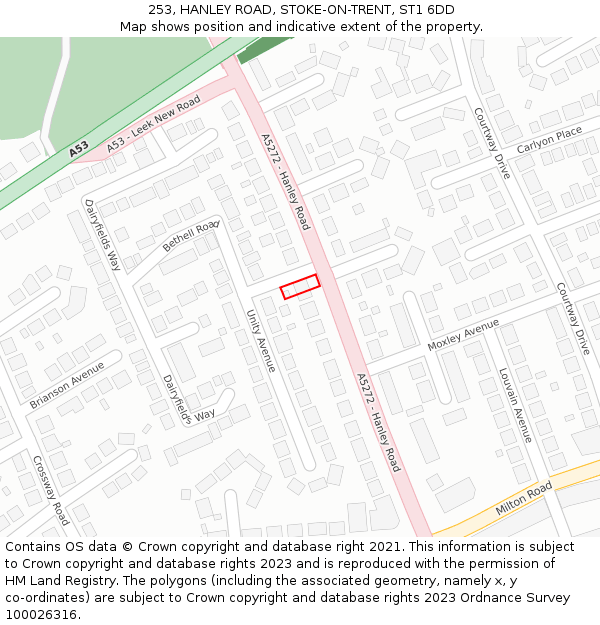 253, HANLEY ROAD, STOKE-ON-TRENT, ST1 6DD: Location map and indicative extent of plot