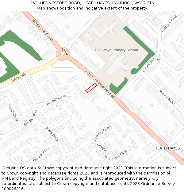 253, HEDNESFORD ROAD, HEATH HAYES, CANNOCK, WS12 3TN: Location map and indicative extent of plot