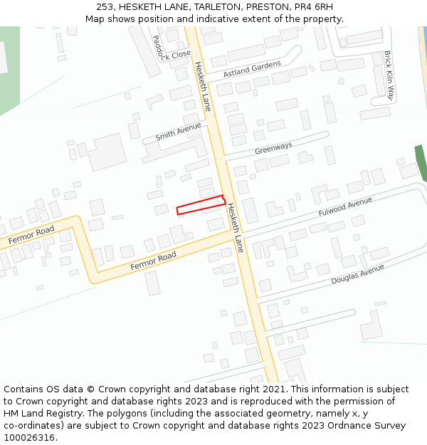 253, HESKETH LANE, TARLETON, PRESTON, PR4 6RH: Location map and indicative extent of plot