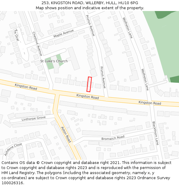 253, KINGSTON ROAD, WILLERBY, HULL, HU10 6PG: Location map and indicative extent of plot