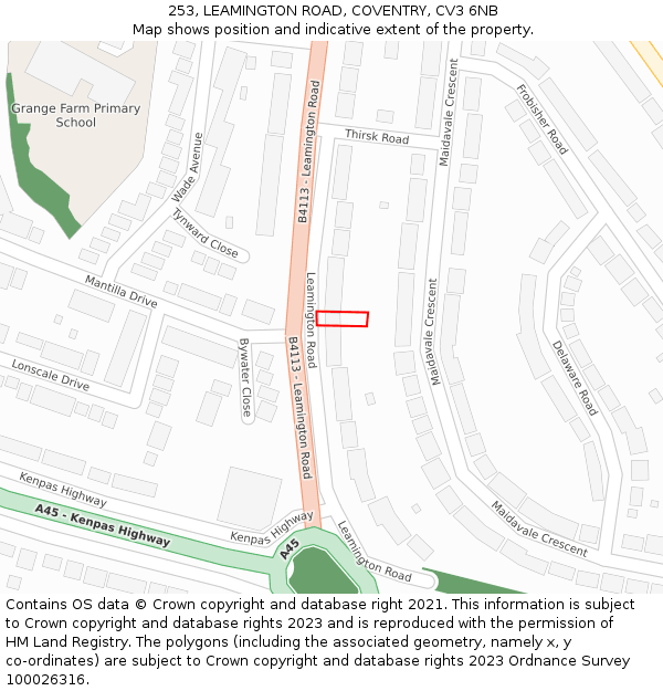 253, LEAMINGTON ROAD, COVENTRY, CV3 6NB: Location map and indicative extent of plot